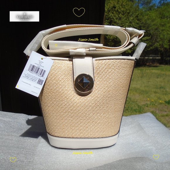 ♠️ Kate Spade ♠️ Mini Audrey Bucket Bag & Wallet in Straw & Leather - Picture 2 of 16